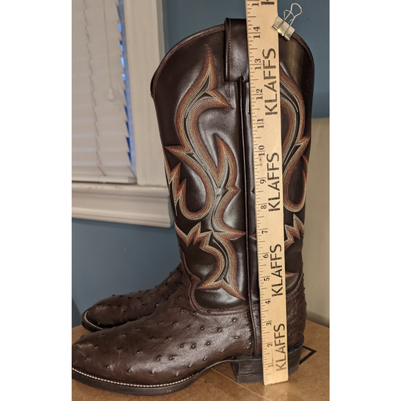 Men’s Full Quill Ostrich Cowboy Boots Brown Leather Western Handmade US 9.5 D main image 4